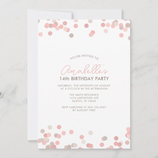 Pink Confetti Geburtstagsparty Einladung (Vorderseite)