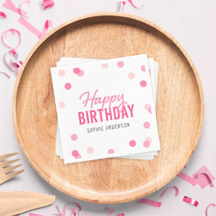 Pink Confetti Happy Birthday Serviette