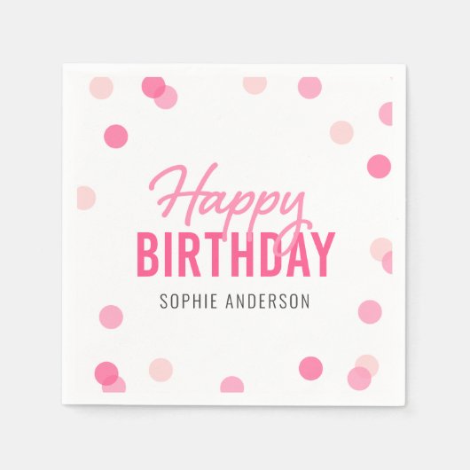 Pink Confetti Happy Birthday Serviette (Vorderseite)