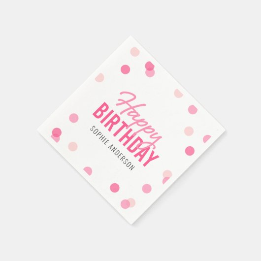 Pink Confetti Happy Birthday Serviette (Ecke)