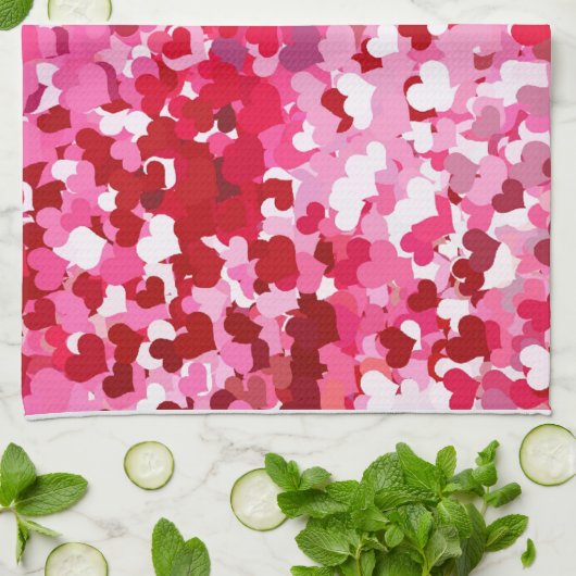 Pink Confetti Hearts Geschirrtuch (Gefaltet)