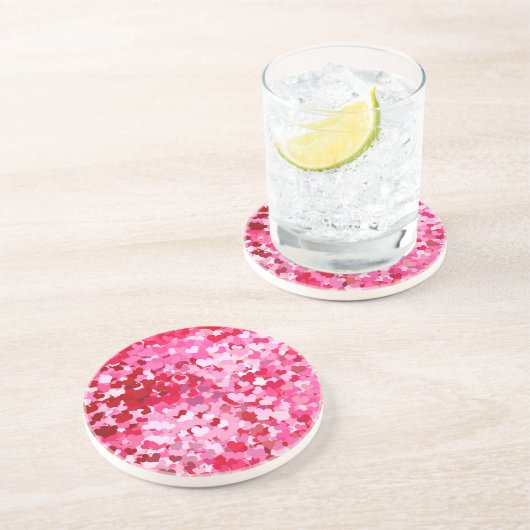 Pink Confetti Hearts Getränkeuntersetzer (Seite)