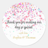 Pink Confetti Personalisiert Wedding Party Gefalle Runder Aufkleber (Vorderseite)