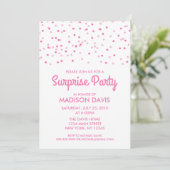 Pink Confetti Überraschung Geburtstagsparty Einladung (Stehend Vorderseite)