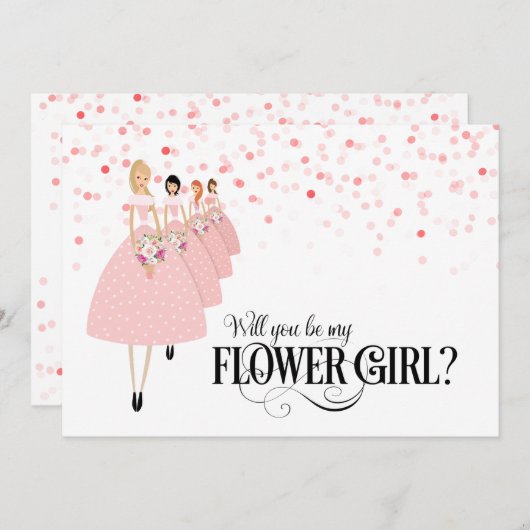 Pink Confetti wird mein Blumenmädchen sein Einladung (Vorne/Hinten)