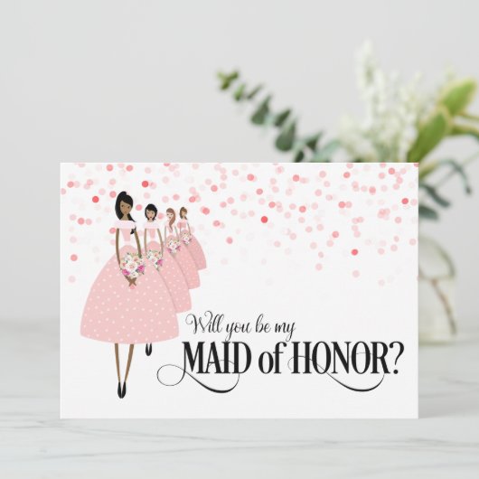 Pink Confetti wird meine Trauzeugin ethnisch sein Einladung (Stehend Vorderseite)