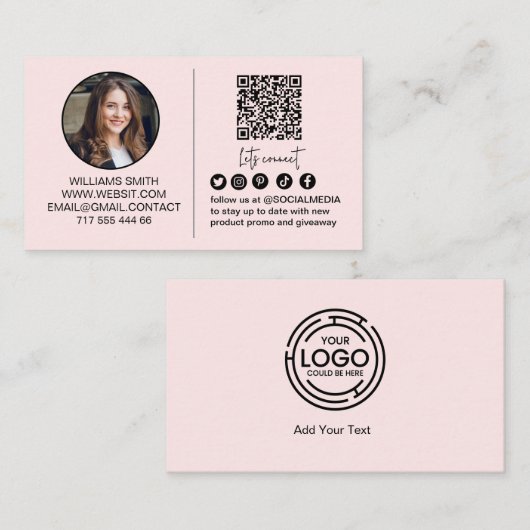 Pink Connect with Us QR-Code-Logo-Foto Geschäft Visitenkarte (Vorne/Hinten)