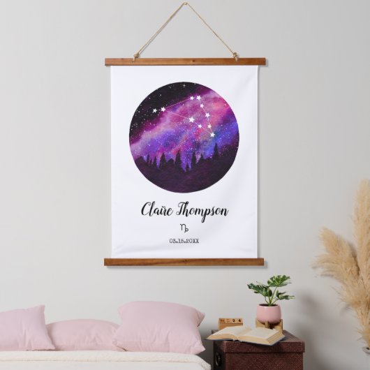 Pink Constellation Capricorn Horoskop Schildergesc Wandteppich Mit Holzrahmen (Schlafzimmer)