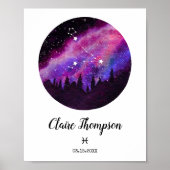 Pink Constellation Pisces Horoskop Sign Geschenk Poster (Vorne)