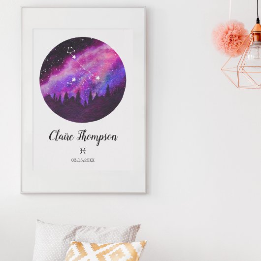 Pink Constellation Pisces Horoskop Sign Geschenk Poster