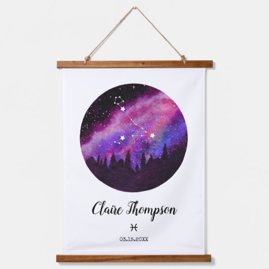 Pink Constellation Pisces Horoskop Sign Geschenk Wandteppich Mit Holzrahmen (Vorderseite)