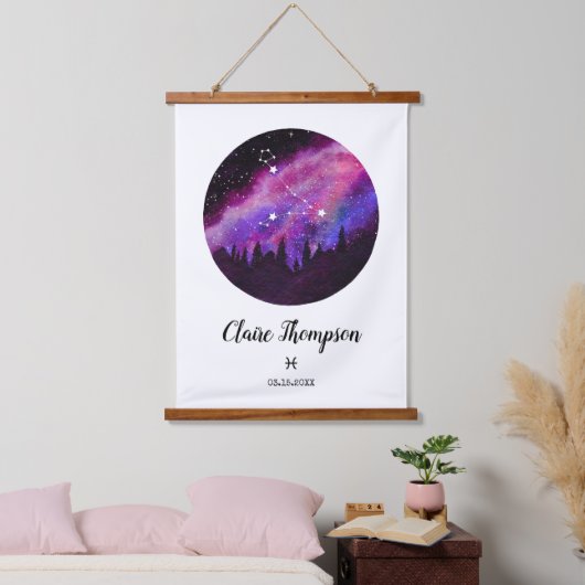 Pink Constellation Pisces Horoskop Sign Geschenk Wandteppich Mit Holzrahmen (Schlafzimmer)