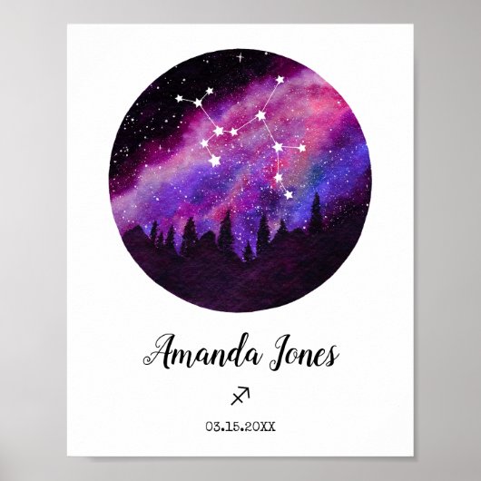 Pink Constellation Sagittarius Horoskop-Zeichen Poster (Vorne)