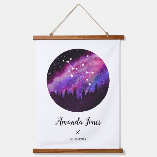 Pink Constellation Sagittarius Horoskop-Zeichen Wandteppich Mit Holzrahmen (Vorderseite)