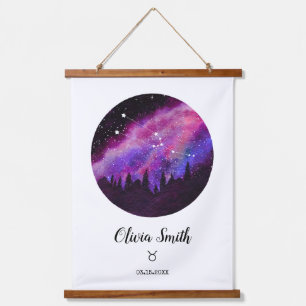 Pink Constellation Stier Horoskop-Sternzeichen-Ges Wandteppich Mit Holzrahmen