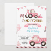 Pink Construction Birthday Invitation Einladung (Vorne/Hinten)