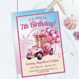 Pink Convertible Beach Geburtstag Einladung