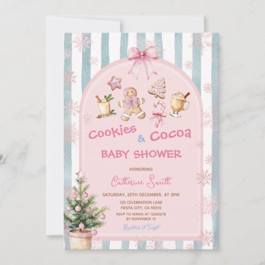 Pink Cookies and Cocoa Snowflakes Baby Shower Einladung (Vorderseite)