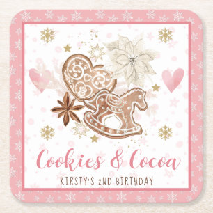 Pink Cookies und Kakao 2. Geburtstag Rechteckiger Pappuntersetzer