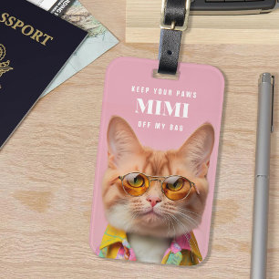 Pink Cool Cat Illustration Brillen Pet Paws Gepäckanhänger