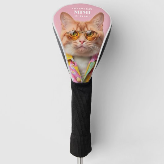 Pink Cool Cat Illustration Brillen Pet Paws Golf Headcover (Vorderseite)