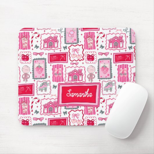 Pink Coquette aesthetic girly whimsical pattern Mousepad (Mit Mouse)