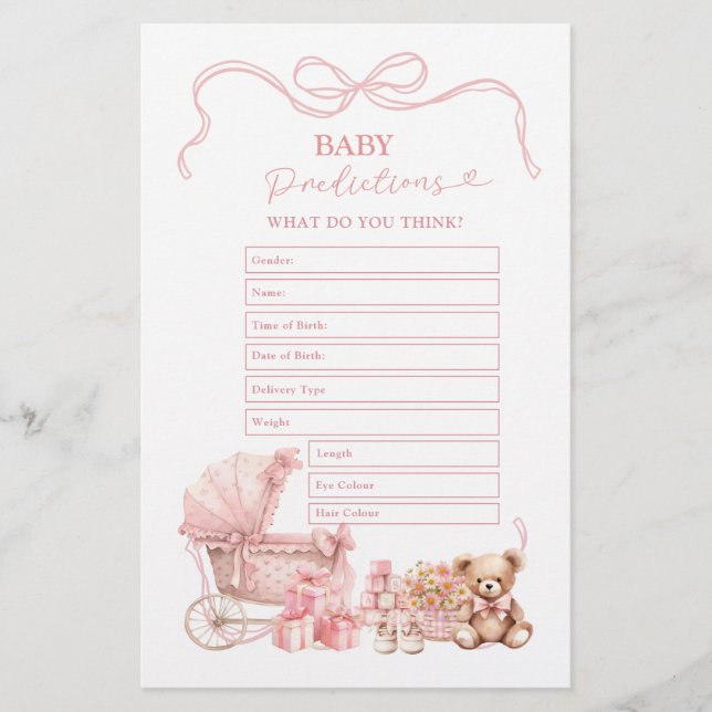 Pink Coquette Baby Carriage Baby Predictions  (Vorderseite)