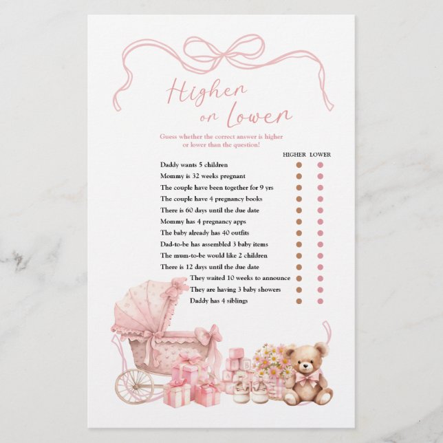 Pink Coquette Baby Carriage Higher or Lower  (Vorderseite)