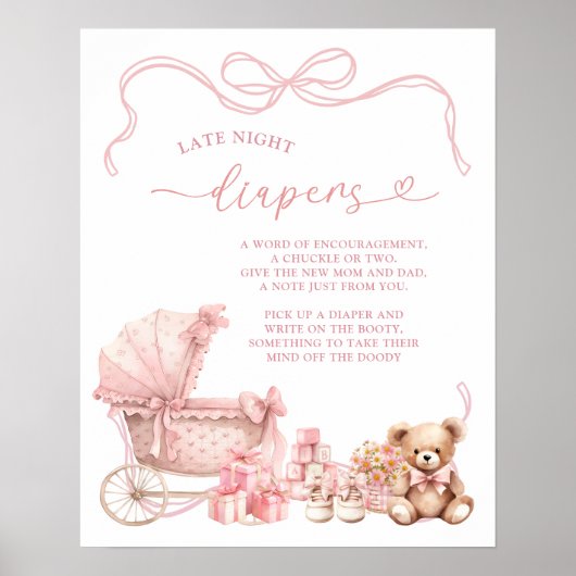 Pink Coquette Baby Carriage Late Diapers Poster (Vorne)