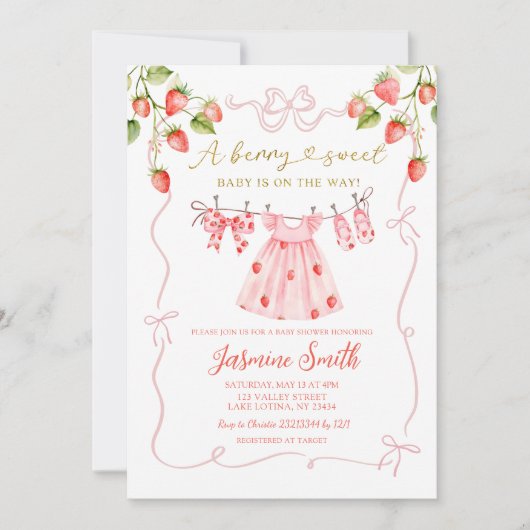 Pink Coquette Baby Kleidung Berry Sweet Baby Dusch Einladung (Vorderseite)