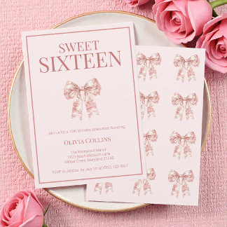 Pink Coquette Bow 16 . Geburtstag Geburtstagsparty Einladung