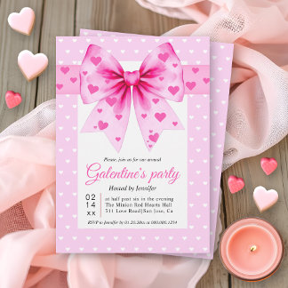 Pink coquette bow and hearts Galentine's Day party Einladung