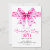 Pink coquette bow and hearts Valentine's Day party Einladung (Vorderseite)