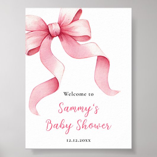 Pink Coquette Bow Baby Dusche Begrüßungszeichen Poster (Vorne)
