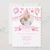 Pink Coquette Bow Baby Girl Movable Birthday Hat Einladung (Vorderseite)