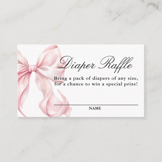 Pink Coquette Bow Baby Shower, Diaper Raffle Card Begleitkarte (Vorderseite)