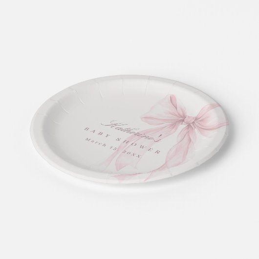 Pink Coquette Bow Baby Shower Pappteller (Schrägansicht)