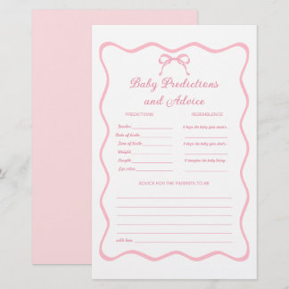 Pink Coquette Bow Baby Shower Predictions Spiel