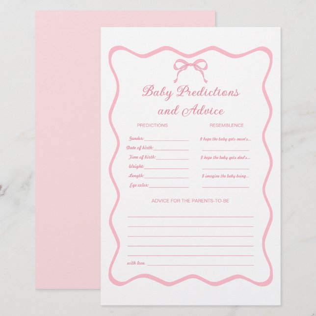 Pink Coquette Bow Baby Shower Predictions Spiel (Vorne/Hinten)