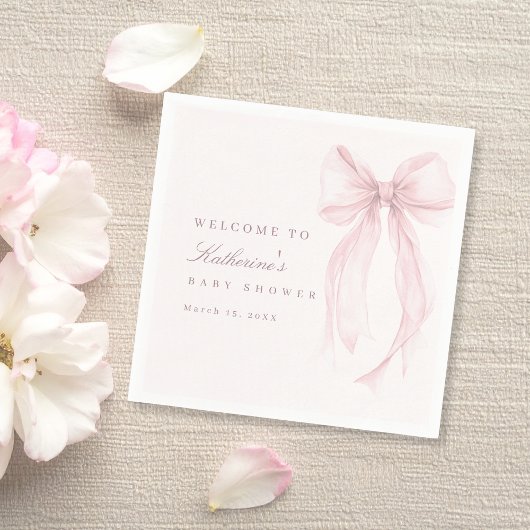 Pink Coquette Bow Baby Shower Serviette