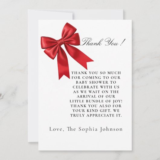 Pink Coquette Bow Babydusche Flat Danke Karte (Vorderseite)