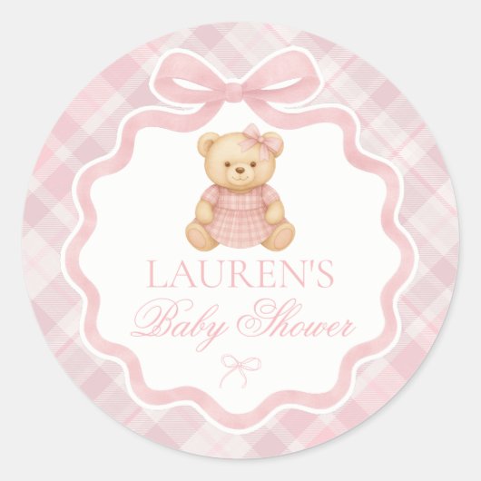 Pink Coquette Bow Bear Baby Shower Envelope Seal Runder Aufkleber (Vorderseite)