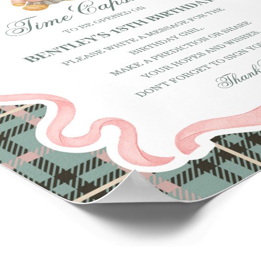 Pink Coquette Bow Bear Birthday Time Capsule Poster (Ecke)