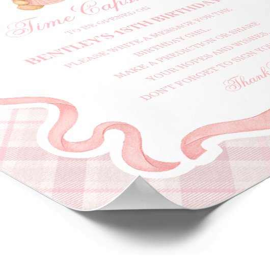 Pink Coquette Bow Bear Birthday Time Capsule Poster (Ecke)