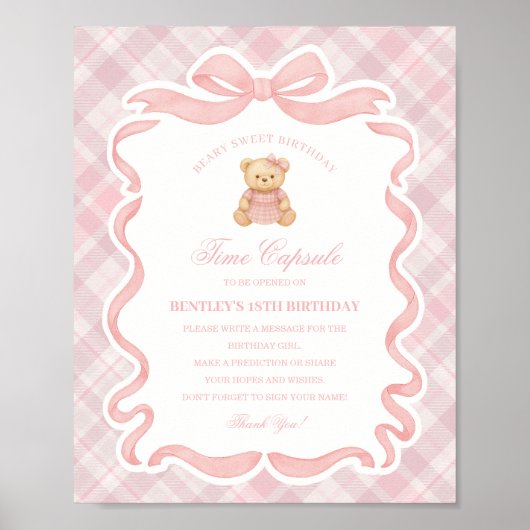 Pink Coquette Bow Bear Birthday Time Capsule Poster (Vorne)
