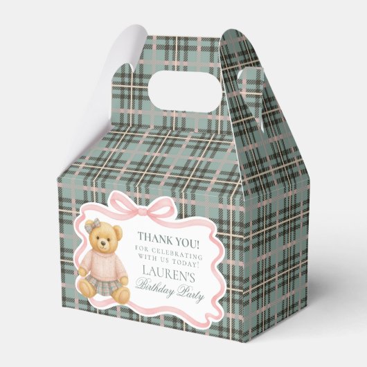 Pink Coquette Bow Bear Girl Birthday Favor Box Geschenkschachtel (Rückseite)