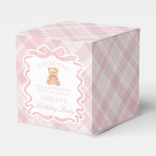 Pink Coquette Bow Bear Girl Birthday Favor Box Geschenkschachtel (Vorderseite)