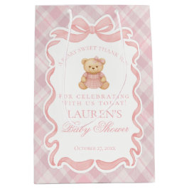 Pink Coquette Bow Bear Plaid Baby Shower Favors Mittlere Geschenktüte