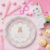 Pink Coquette Bow Bear Plaid Baby Shower Pappteller (Party)