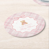 Pink Coquette Bow Bear Plaid Baby Shower Runder Pappuntersetzer (Angewinkelt)